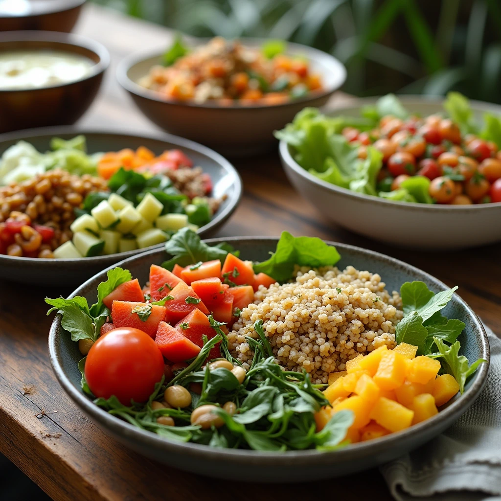 How Healthy Lunch Recipes Vegetarian Are Changing the Way We Eat for Better Health 1 A vibrant vegetarian lunch spread with colorful salads, quinoa bowls, and fresh fruits on a rustic wooden table.