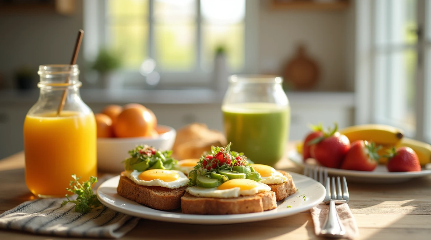 How to Prepare Delicious Gluten-Free Breakfast Foods 1 A colorful breakfast spread featuring gluten-free breakfast foods like avocado toast, fresh fruits, eggs, and a smoothie bowl.