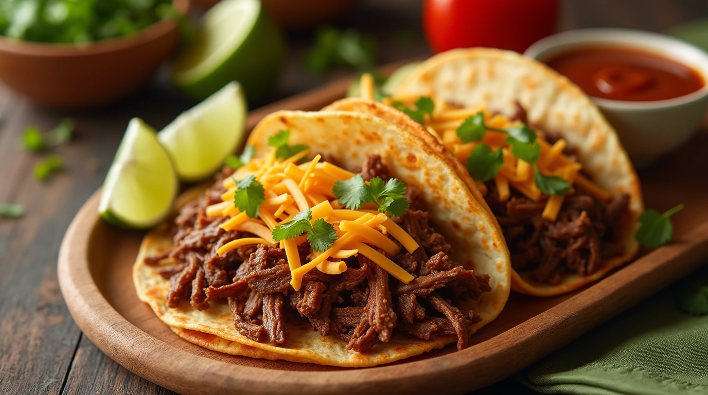 Top 10 Tips for Making the Best Birria Taco 1 Delicious birria taco with crispy tortillas, shredded beef, and dipping consomé, showcasing the richness of the dish.