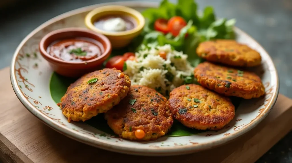 Freshly made bean cakes on a rustic plate with ingredients displayed, introducing the recipe.
