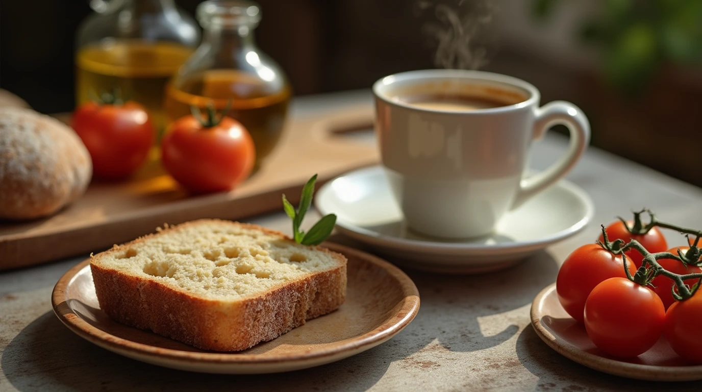 Spanish Breakfast: 5 Secrets to Make It Authentic 1 A traditional Spanish breakfast with bread, tomato, olive oil, and café con leche, highlighting the simplicity and freshness of Spanish mornings.
